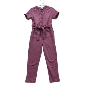 Old Navy Jumpsuit Girls 5T Purple Slub Knit Button Front Belted Cotton Casual